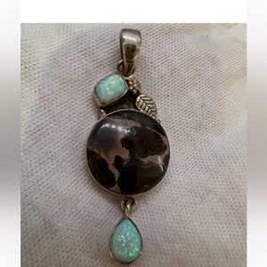 Natural chocolate Jasper & Fire Opal pendant
